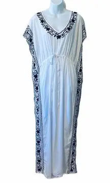 Mila caftan white embroidered maxi beach dress