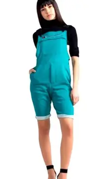 CHAMPION Unisex Reverse Weave French Terry Shortall Overalls Teal Sz Small 90s
