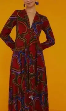 Farm Rio NWT Rainbow Wild Hearts‎ Maxi Dress Size Small