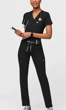 Figs High Waisted Yola Skinny Scrub Pants size L black