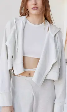 OU Out From Under Koa Open-Front Hoodie Sweatshirt Small Gray Cropped Loungewear