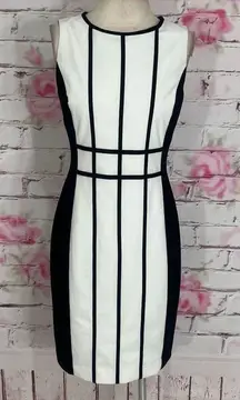 Calvin Klein nwot sleeveless white sheath dress with black trim and piping