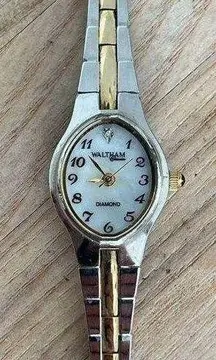 Waltham Ladies Watch Vintage Two Tone Bracelet Pearl Dial with Diamond