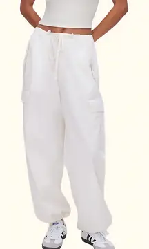 Good American Cloud White Parachute Drawstring Cargo Pants New Size Small NWTS