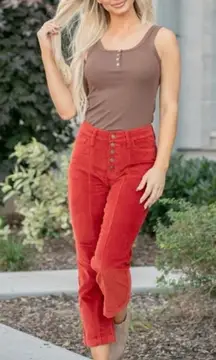 NWT Judy Blue Womens High Waist Ankle Straight Corduroy Jeans Rust Size 16W