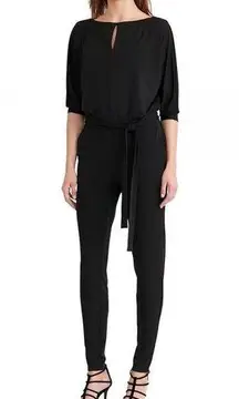 Lauren Ralph Lauren Black Slim Leg Relaxed Bodice Round Neck Jersey Jumpsuit Lg