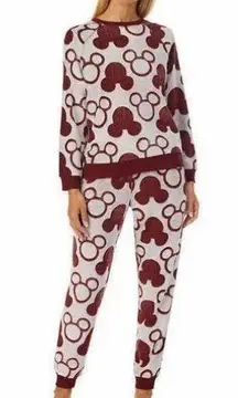 Disney Women Mickey Mouse Fleece 2-piece Pajama PJ Set Burgundy NEW W-370 Sz L