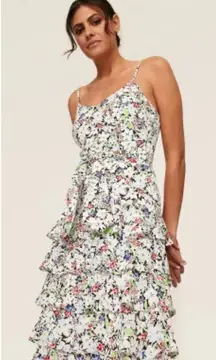 Likely Midi Dress Ariella Pink Floral Print Belted Ruffle Skirt New