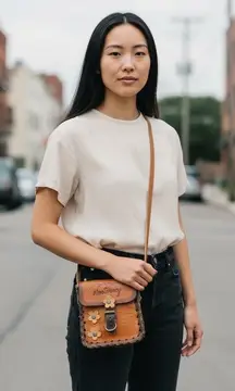 Monterrey Leather Crossbody Bag Small Floral Buckle Strap Cute Mini Purse