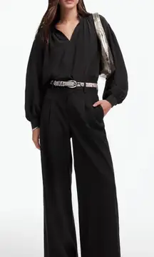 Madewell The Harlow Superwide Leg Trouser Brushed Twill Black High Rise US 4 NWT