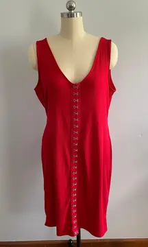 Ribbed Hook and Eye Tank Dress- Red- Size 3X