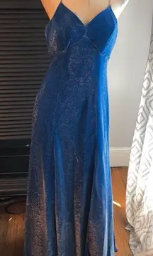 Vintage 90s Alfred‎ Angelo Long blue glitter v Neck crystal Formal dress gown 8