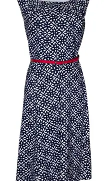 Roz & Ali Black and White Patterned Belted Cap Sleeve Zip Midi Dress Event 20