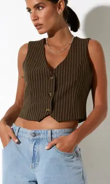 Motel Rocks Brown White Pinstripe Safar Vest Sz S Indie Grunge Bohemian Trendy