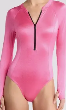Betsey Johnson Long Sleeve One Piece Swimsuit Pink S
