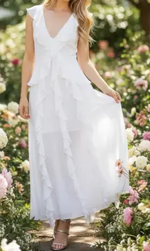 MISA LOS ANGELES Claudita Ruffle Maxi Dress, White, XS