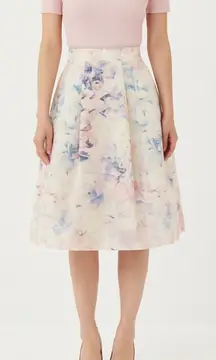 Forever New Womens Floral Watercolor A-Line Full Zip Skirt sz 2 Career Occasion