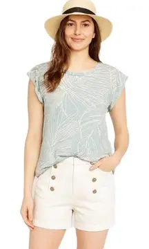 LOVE SCARLETT Green Cap Sleeves‎ Leaf Pattern Crew Neck Casual Blouse Size Large