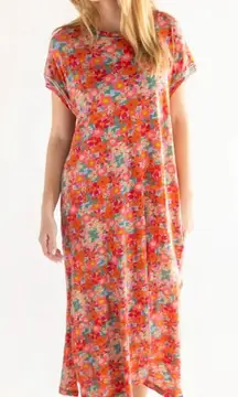 Natural Life Frankie Dress Size Medium Knit 100% Cotton Midi Floral Boho Hippie