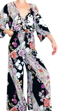 Colorful Floral Bohemian Wide Leg Jumpsuit