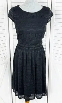 Leslie Fay Lace Dress Black 10 Skater Blouson Knee