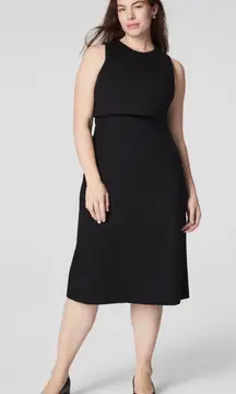 NWT Spanx The Perfect Ponte Overlay Black Midi Dress Size Large.