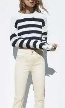 ZARA Flare Jeans Cropped in Cream Color