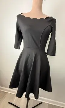 Lulu's Black Scalloped Long Sleeve Dress