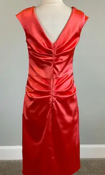 Betsy & Adam Colorful Satin Sheath Midi Cocktail Dress Coral Orange Size 10