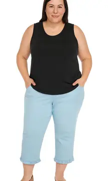 Isaac Mizrahi Live! Petite Knit Denim Crop Jean with Fringe 18WP NWOT