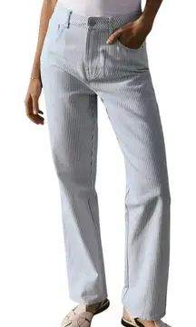 Zara Blue and White Striped Straight Leg Jeans