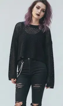 H&M Divided Open Knit Cropped Sweater Medium Black Long Sleeve Pullover Top