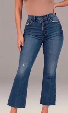 A&F Kick Flare Ultra High Rise 26 Regular‎ Medium Distressed Button Fly