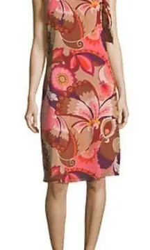 TRINA TURK Silk Halter Neck Midi Dress Sleeveless Paisley Bow Coral Size 0 New