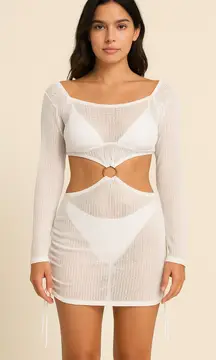 Women's Swim Cover Up Dress Size S White‎ Mesh 2 pc Cutout Y2K Rave Beach Sheer