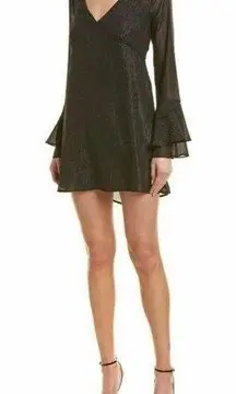 BCBGeneration NWT  Bell Sleeve Sheer Metallic Long Sleeve Mini Dress Black New XS