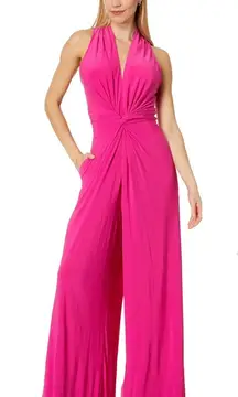 Vince Camuto Ity Halter Twist Front Jumpsuit in Hot Pink