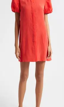 New Alice + Olivia Bright Poppy Red Jem Puff Sleeve Shirt Mini Dress Size Small