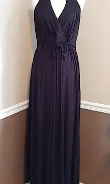 NEW  Fervour Black Jersey Knit Braided Belt Modcloth Halter Maxi Dress Size 1X