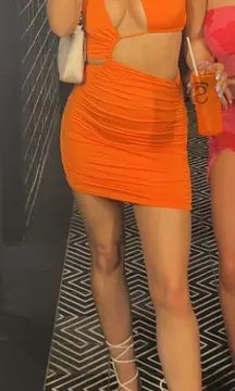 Neon Orange Cut Out Dress