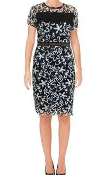 AQUA NEW  Womens XS Floral Lace Crochet Overlay Sheath Dress Black White