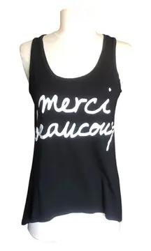 Madison & Berkeley Black Graphic Tank Top XS ‘Merci Beaucoup’ Script Print EUC