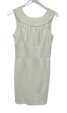 Trina Turk dress size 6 sleeveless sheath pleated ponte knit knee length ivory