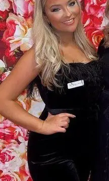 Velvet pantsuit with feather top