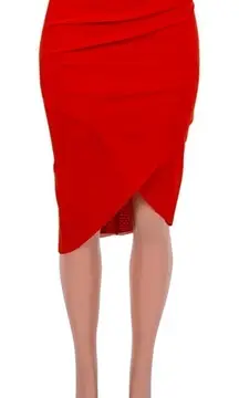 Designer Bec & Bridge NWOT Mesh ruched asymmetrical red Gold tulle midi skirt 6