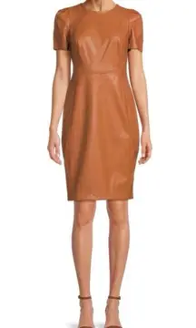 Calvin Klein Camel Tan Faux Leather Dress Caramel Mocha Expresso 10 Vegan