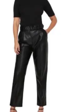 Ted Baker Faux Leather Pants US Size 10 NWT Black Faydell Belted High Rise