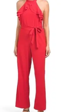 NWT BEBE Red Halter Ruffle Neck Jumpsuit sz 3x