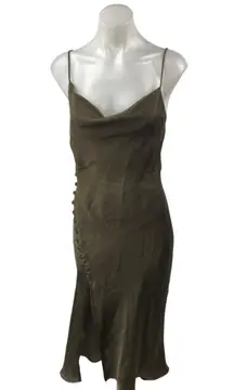 Zara Women's Olive Green Silk Satin Sleeveless Cowl Neck Midi Slip Dress Size XS