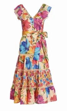 FARM RIO Mary's Garden Frilled Top Midi  Size XS